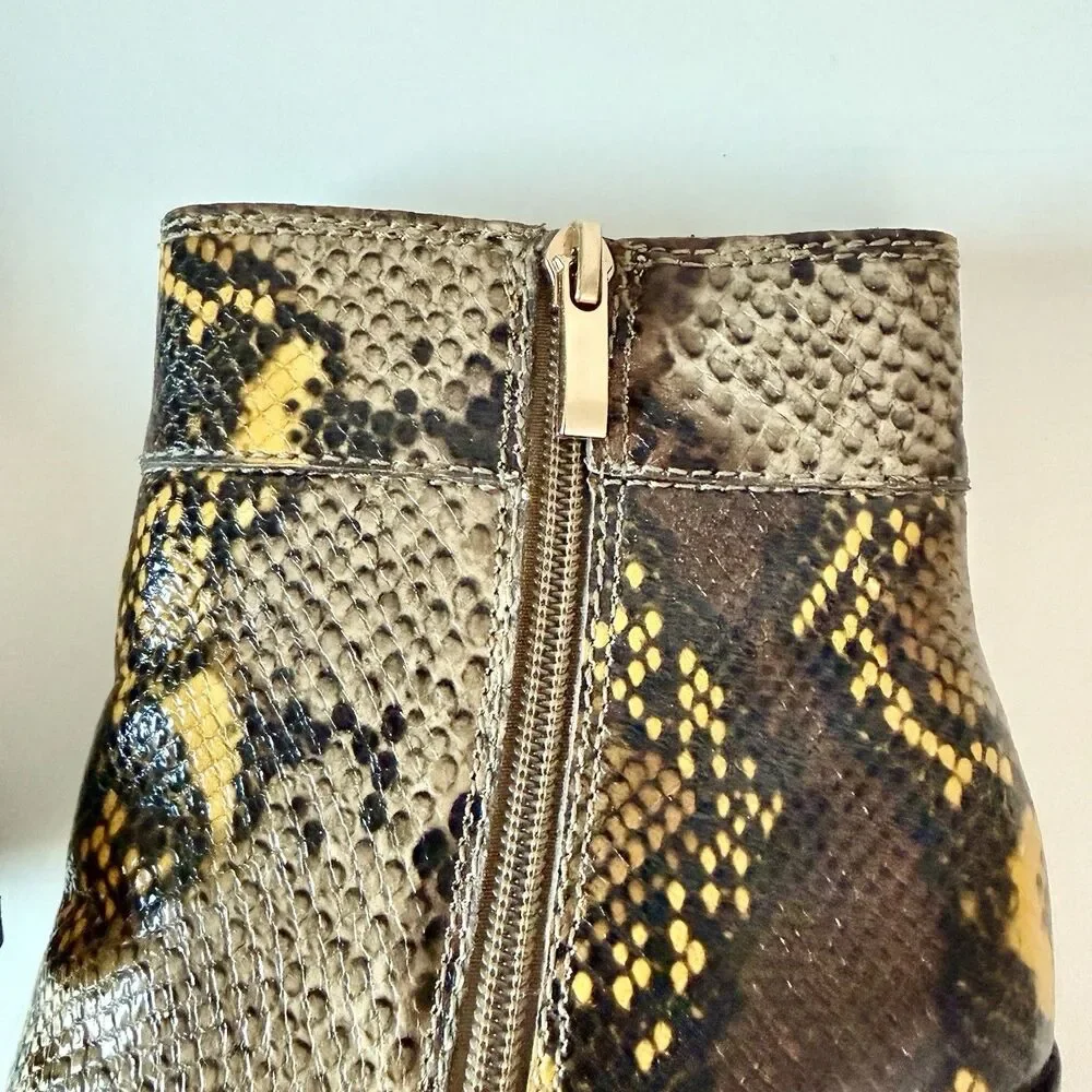 Franco Sarto Women's Size 7M Snake Print Leather Zip Ankle Bootie w/ Block Heel